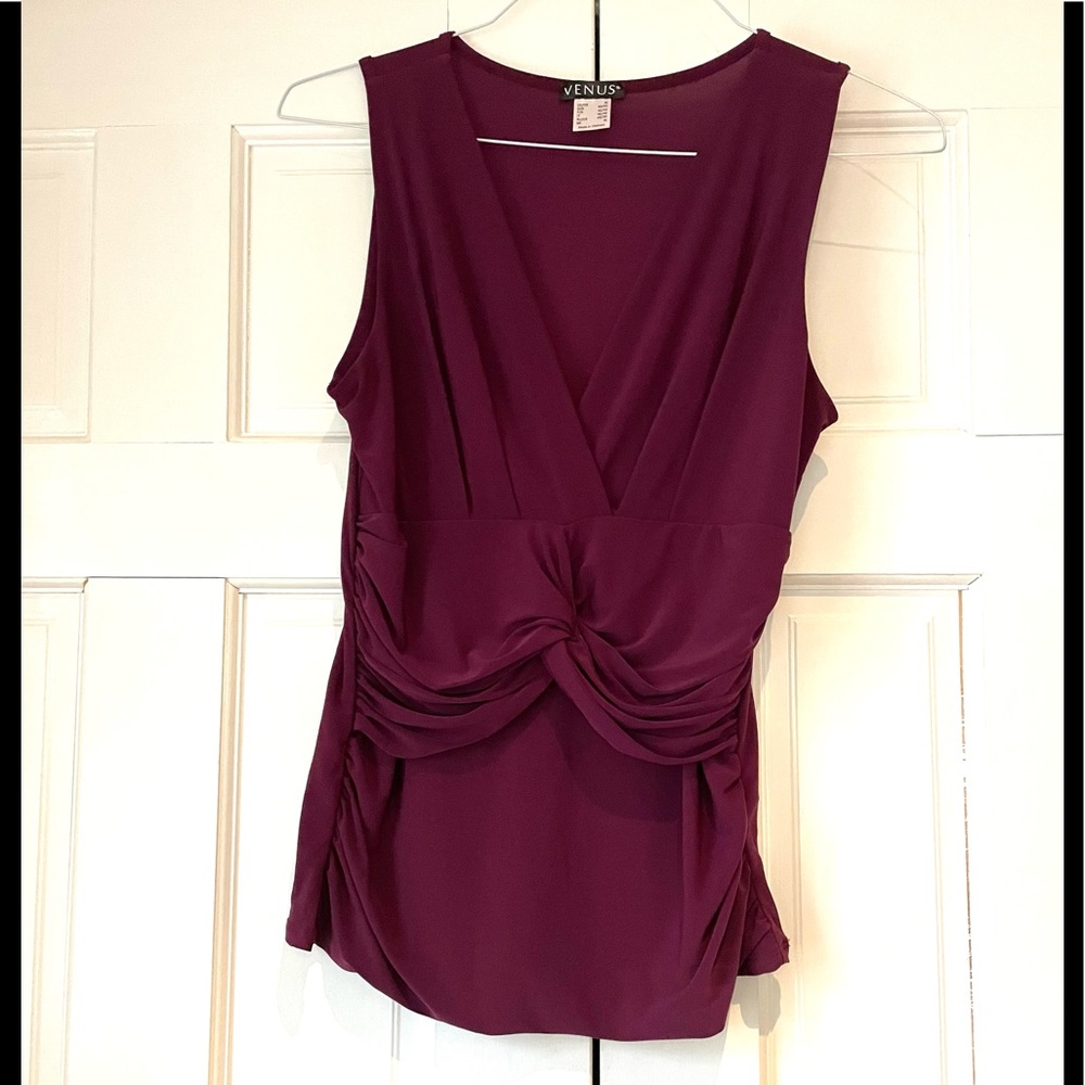 Venus plum sleeveless twist front blouse